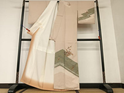 平和屋着物●訪問着　絞り　刺繍　飾花文　暈し染め　金彩　正絹　逸品　AAAY0280zg