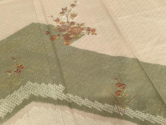 平和屋着物●訪問着　絞り　刺繍　飾花文　暈し染め　金彩　正絹　逸品　AAAY0280zg