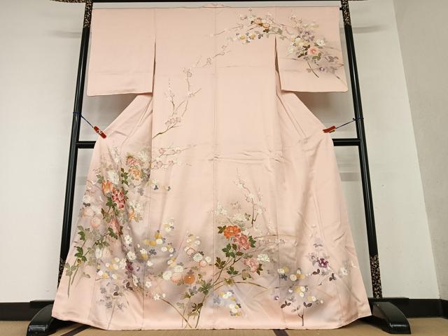 平和屋着物●訪問着 友禅 刺繍 草花文 暈し染め 金彩 正絹 逸品 AAAY0285zg