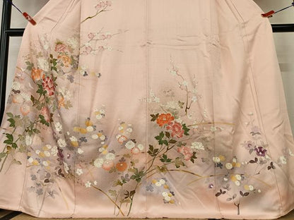 平和屋着物●訪問着 友禅 刺繍 草花文 暈し染め 金彩 正絹 逸品 AAAY0285zg