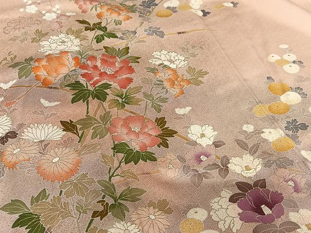 平和屋着物●訪問着 友禅 刺繍 草花文 暈し染め 金彩 正絹 逸品 AAAY0285zg