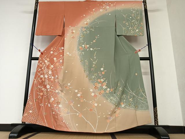 平和屋着物●訪問着 作家物 枝花文 暈し染め 金銀彩 正絹 逸品 AAAY0287zg
