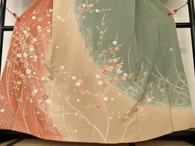 平和屋着物●訪問着 作家物 枝花文 暈し染め 金銀彩 正絹 逸品 AAAY0287zg