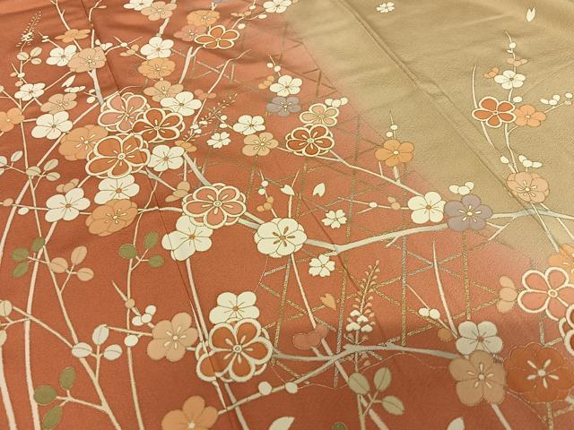 平和屋着物●訪問着 作家物 枝花文 暈し染め 金銀彩 正絹 逸品 AAAY0287zg