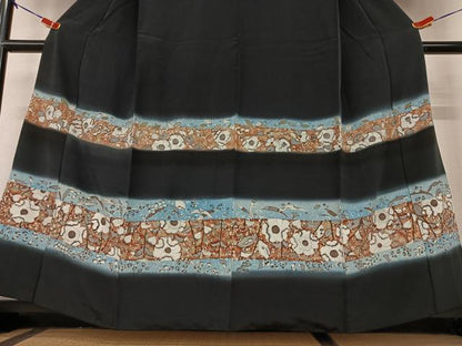 平和屋着物●訪問着　辻が花紋様　暈し染め　黒地　正絹　逸品　AABI2617cs