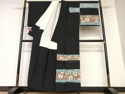平和屋着物●訪問着　辻が花紋様　暈し染め　黒地　正絹　逸品　AABI2617cs