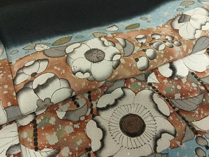 平和屋着物●訪問着　辻が花紋様　暈し染め　黒地　正絹　逸品　AABI2617cs