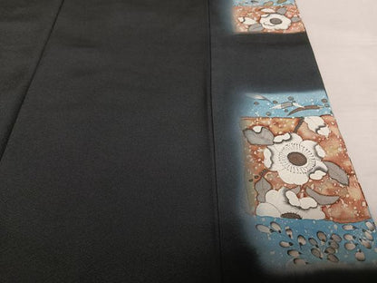 平和屋着物●訪問着　辻が花紋様　暈し染め　黒地　正絹　逸品　AABI2617cs