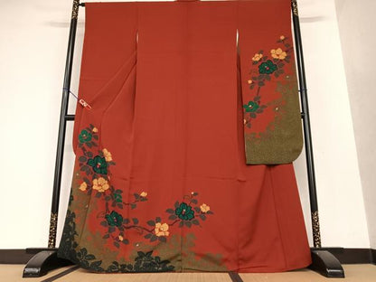 平和屋着物●豪華振袖 草花シルエット 椿 金彩 正絹 逸品 AAAY0298zg