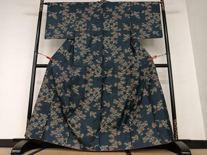 平和屋着物●本場大島紬 一元絣 枝葉文 楓 正絹 逸品 AAAY0299zg