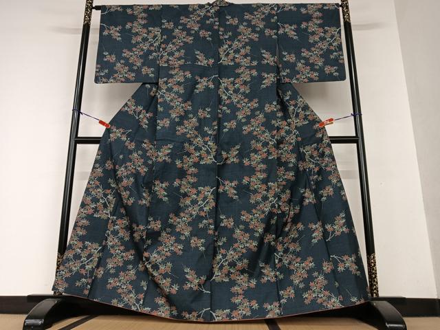 平和屋着物●本場大島紬 一元絣 枝葉文 楓 正絹 逸品 AAAY0299zg