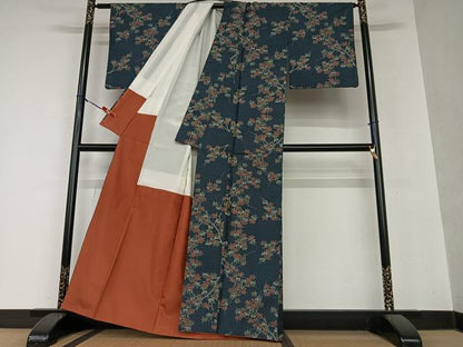 平和屋着物●本場大島紬 一元絣 枝葉文 楓 正絹 逸品 AAAY0299zg