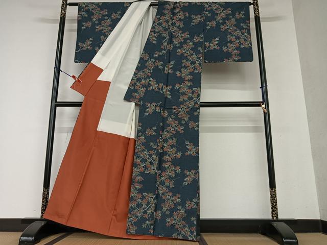 平和屋着物●本場大島紬 一元絣 枝葉文 楓 正絹 逸品 AAAY0299zg