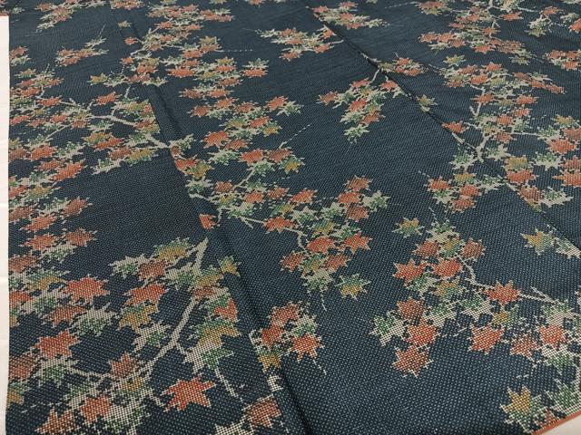 平和屋着物●本場大島紬 一元絣 枝葉文 楓 正絹 逸品 AAAY0299zg
