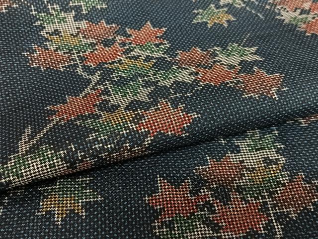 平和屋着物●本場大島紬 一元絣 枝葉文 楓 正絹 逸品 AAAY0299zg