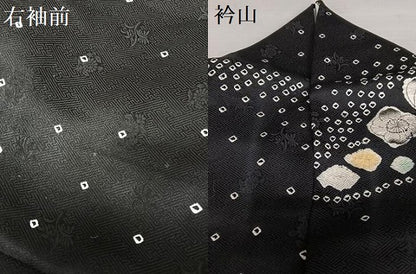 平和屋着物●訪問着　辻が花　手描き　絞り　黒地　正絹　逸品　AAAY0301zg