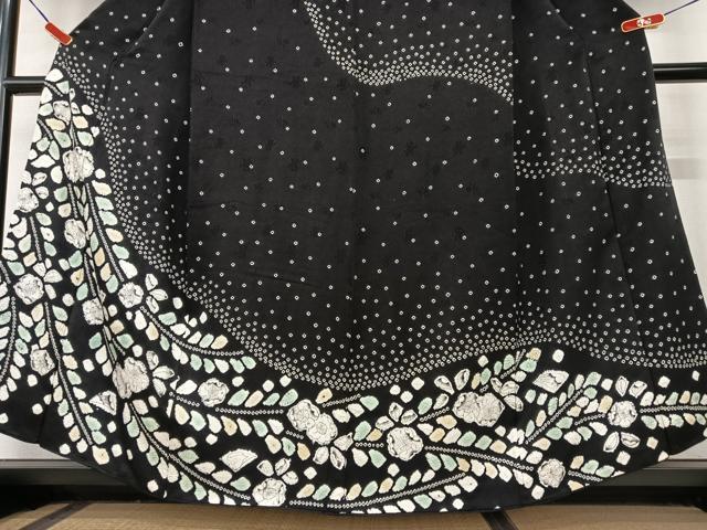 平和屋着物●訪問着　辻が花　手描き　絞り　黒地　正絹　逸品　AAAY0301zg