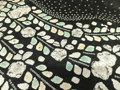 平和屋着物●訪問着　辻が花　手描き　絞り　黒地　正絹　逸品　AAAY0301zg