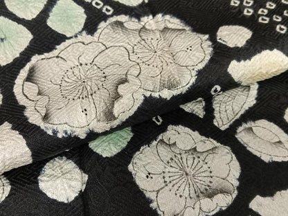 平和屋着物●訪問着　辻が花　手描き　絞り　黒地　正絹　逸品　AAAY0301zg