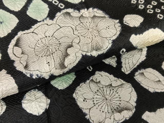 平和屋着物●訪問着　辻が花　手描き　絞り　黒地　正絹　逸品　AAAY0301zg