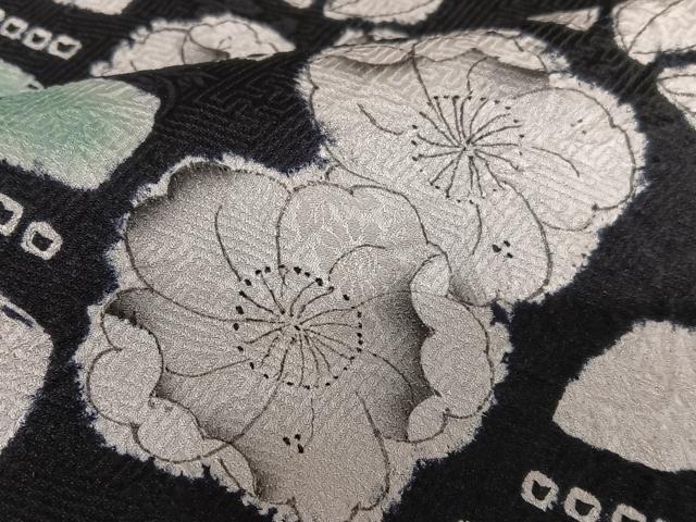 平和屋着物●訪問着　辻が花　手描き　絞り　黒地　正絹　逸品　AAAY0301zg