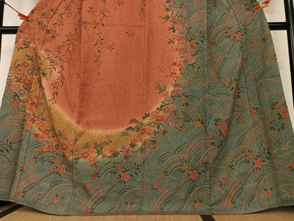 平和屋着物●訪問着 草花文 枝垂れ桜 暈し染め 金彩 正絹 逸品 AAAY0304zg