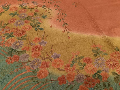 平和屋着物●訪問着 草花文 枝垂れ桜 暈し染め 金彩 正絹 逸品 AAAY0304zg