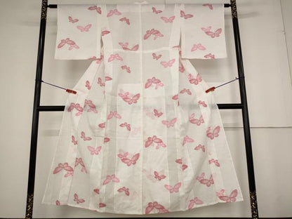 平和屋着物＊夏物　小紋　紗　舞蝶文　洗える着物　AAAY0643st