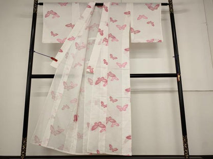 平和屋着物＊夏物　小紋　紗　舞蝶文　洗える着物　AAAY0643st