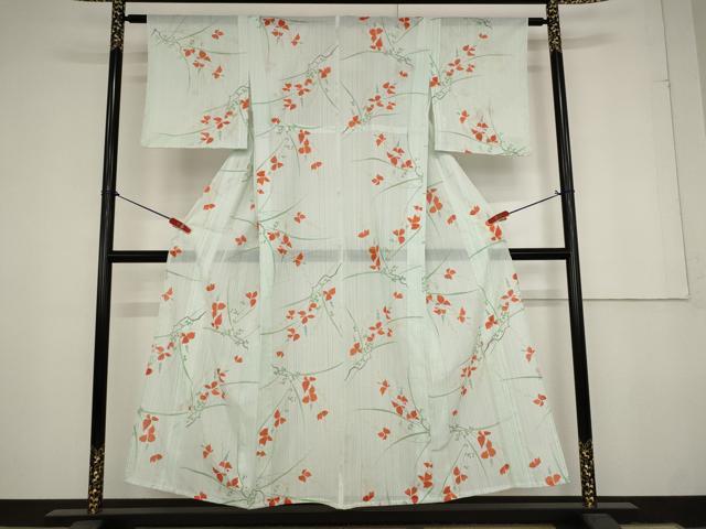 平和屋着物＊夏物 小紋 絽 草花文 洗える着物 AAAY0647st