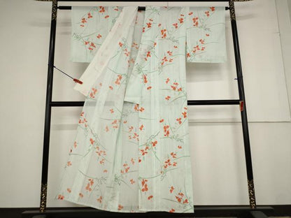 平和屋着物＊夏物 小紋 絽 草花文 洗える着物 AAAY0647st