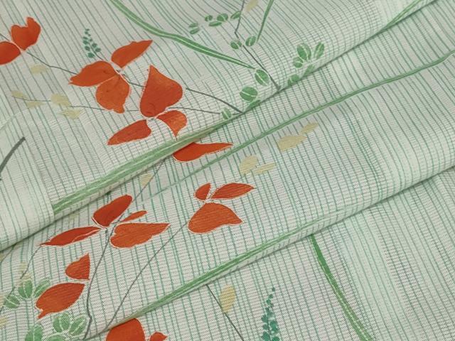 平和屋着物＊夏物 小紋 絽 草花文 洗える着物 AAAY0647st