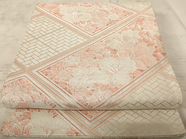 平和屋着物◎佐賀錦　六通柄袋帯　草花文　銀糸　正絹　逸品　AAAY0723dt