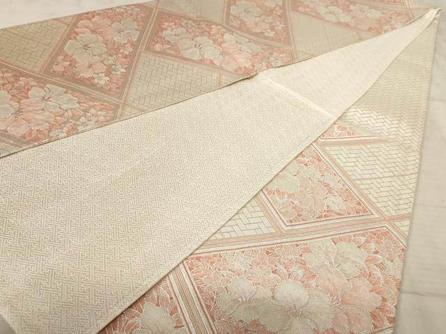 平和屋着物◎佐賀錦　六通柄袋帯　草花文　銀糸　正絹　逸品　AAAY0723dt