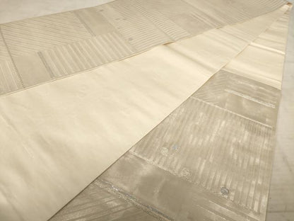 平和屋着物◎六通柄袋帯　幾何学文　銀糸　正絹　逸品　AAAY0725dt