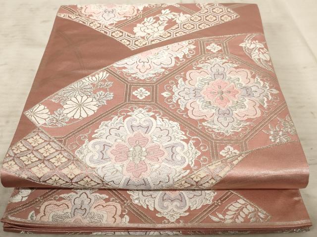平和屋着物◎六通柄袋帯　唐織　粋華扇面　銀糸　正絹　逸品　AAAY0728dt