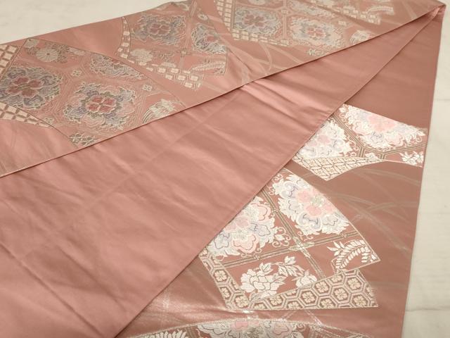 平和屋着物◎六通柄袋帯　唐織　粋華扇面　銀糸　正絹　逸品　AAAY0728dt