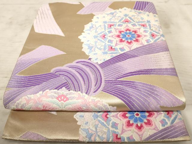 平和屋着物◎六通柄袋帯　唐織　正倉院花文　銀糸　正絹　逸品　AAAY0738dt