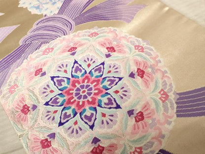 平和屋着物◎六通柄袋帯　唐織　正倉院花文　銀糸　正絹　逸品　AAAY0738dt