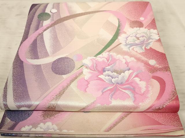 平和屋着物◎六通柄袋帯　流水花文　金糸　正絹　逸品　AAAY0748dt