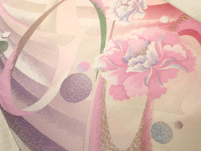 平和屋着物◎六通柄袋帯　流水花文　金糸　正絹　逸品　AAAY0748dt
