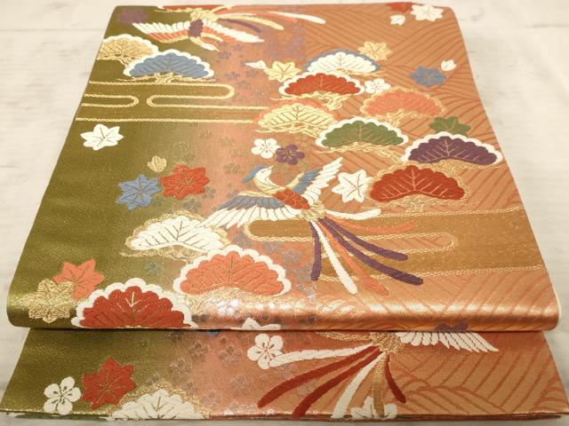 平和屋着物◎六通柄袋帯　唐織　鳳凰花文　金銀糸　正絹　逸品　AAAY0752dt
