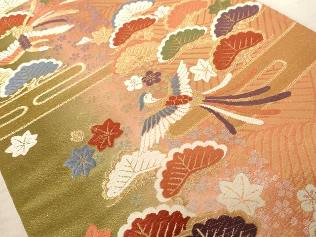 平和屋着物◎六通柄袋帯　唐織　鳳凰花文　金銀糸　正絹　逸品　AAAY0752dt