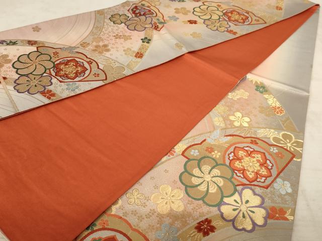 平和屋着物◎六通柄袋帯　花蝶文　金銀糸　正絹　逸品　AAAY0753dt
