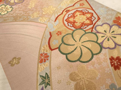 平和屋着物◎六通柄袋帯　花蝶文　金銀糸　正絹　逸品　AAAY0753dt