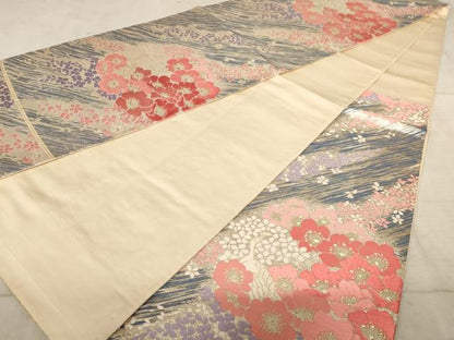 平和屋着物◎六通柄袋帯 唐織 鳳凰花文 彩光織 純銀箔 正絹 逸品 AAAY0756dt