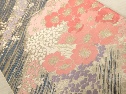 平和屋着物◎六通柄袋帯 唐織 鳳凰花文 彩光織 純銀箔 正絹 逸品 AAAY0756dt