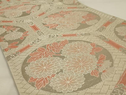平和屋着物◎佐賀錦　六通柄袋帯　亀甲花文　銀糸　正絹　逸品　AAAY0819ou