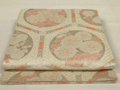 平和屋着物◎佐賀錦　六通柄袋帯　亀甲花文　銀糸　正絹　逸品　AAAY0819ou