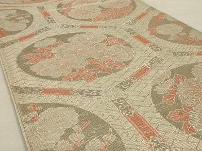 平和屋着物◎佐賀錦　六通柄袋帯　亀甲花文　銀糸　正絹　逸品　AAAY0819ou
